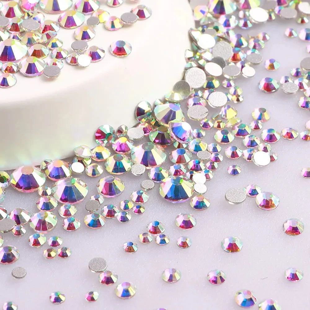 Crystal AB Mix Size Flat Back Glass Beads Non Hotfix Rhinestones Shiny Nail Charms Decorations Supplies Crystals For DIY Crafts