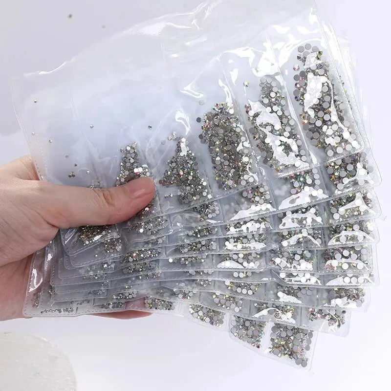 Crystal AB Mix Size Flat Back Glass Beads Non Hotfix Rhinestones Shiny Nail Charms Decorations Supplies Crystals For DIY Crafts